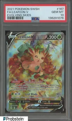 2021 Pokemon SWSH Evolving Skies #167 FA Leafeon V PSA 10 GEM MINT - Image 1