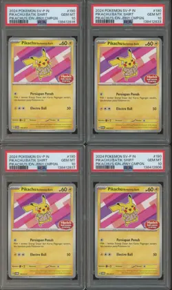 Lot of (4) 2024 Pokemon SV-P Pikachu Indonesia Batik Shirt #190 PSA 10 GEM MINT - Image 1