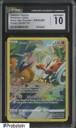 2023 Pokemon Black Star Promos Crown Zenith SWSH283 Galarian Zapdos CGC 10 - Image 1
