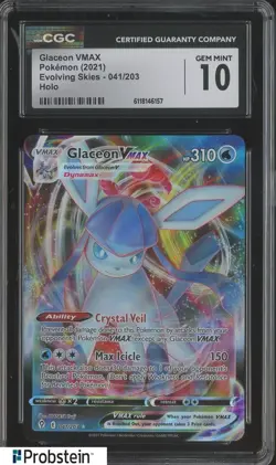2021 Pokemon Evolving Skies 041/203 Glaceon VMAX Holo CGC 10 GEM MINT - Image 1