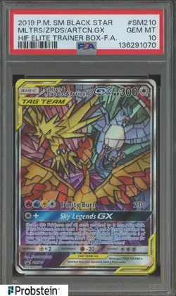 2019 Pokemon SM Black Star HIF ETB FA #SM210 Moltres Zapdos Articuno Gx PSA 10 - Image 1
