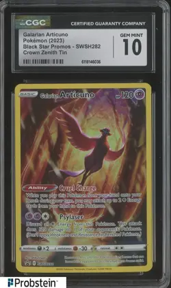 2023 Pokemon Black Star Promos Crown Zenith Tin SWSH282 Galarian Articuno CGC 10 - Image 1