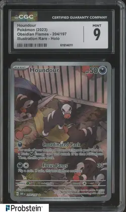 2023 Pokemon Obsidian Flames 204/197 Houndour Illustration Rare Holo CGC 9 MINT - Image 1