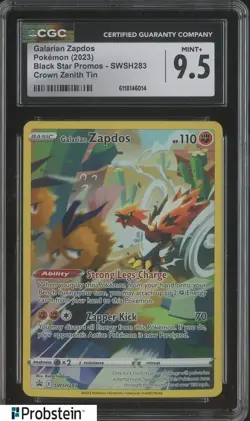 2023 Pokemon Black Star Promos Crown Zenith Tin SWSH283 Galarian Zapdos CGC 9.5 - Image 1