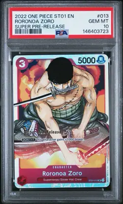 2022 One Piece RORONOA ZORO SUPER PRE-RELEASE PSA 10 GEM MINT ST01-013 ENGLISH - Image 1