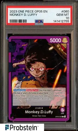 2023 One Piece OP05 EN #060 Monkey D. Luffy PSA 10 GEM MINT - Image 1