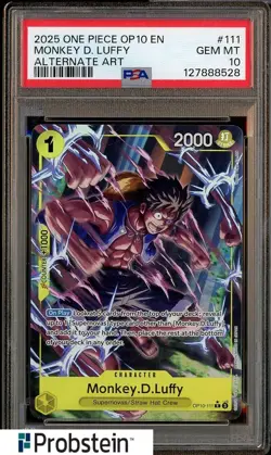 2025 One Piece OP10 EN #111 Monkey D. Luffy Alternate Art PSA 10 GEM MINT - Image 1