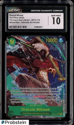 2026 One Piece OP14 The Azure Sea's Seven #119 Dracule Mihawk CGC 10 GEM MINT - Image 1