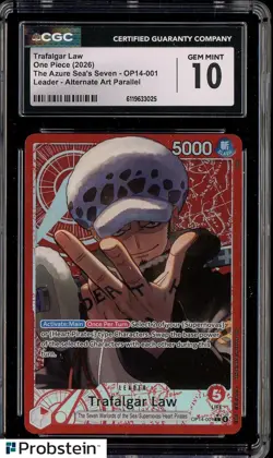 2026 One Piece OP14 The Azure Sea's Seven #001 Trafalgar Law CGC 10 GEM MINT - Image 1