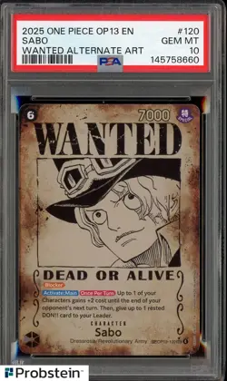 2025 One Piece OP13 EN Wanted Alternate Art #120 Sabo PSA 10 GEM MINT - Image 1