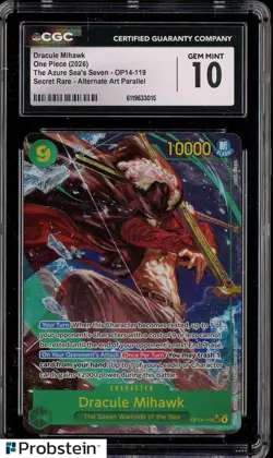 2026 One Piece OP14 The Azure Sea's Seven #119 Dracule Mihawk CGC 10 GEM MINT - Image 1
