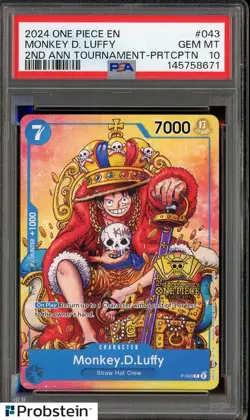 Monkey.D.Luffy (2nd Anniversary Stamped) P-043 One Piece Promo Non Foil PSA 10 - Image 1