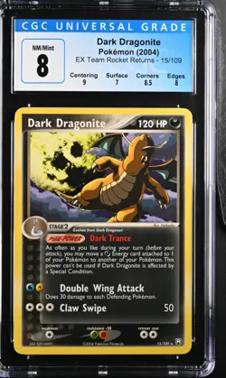 Pokemon 2004 Dark Dragonite EX Team Rocket Returns #15 CGC 8 - Image 1