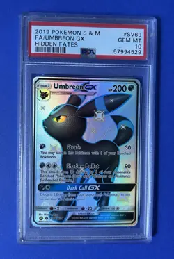 2019 Pokemon S&M FA/Umbreon GX Hidden Fates #SV69 PSA 10 GEM MT - Image 1