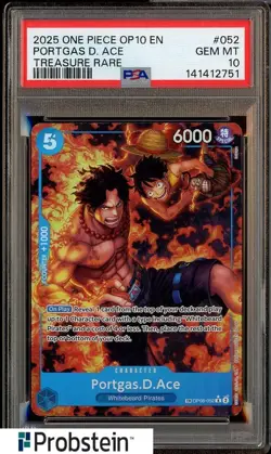 2025 One Piece OP10 EN #052 Portgas D. Ace Treasure Rare PSA 10 GEM MINT #1 - Image 1