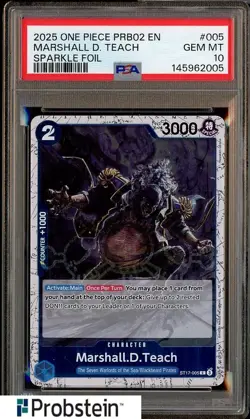 2025 One Piece PRB02 EN Sparkle Foil #005 Marshall D. Teach PSA 10 GEM MINT - Image 1