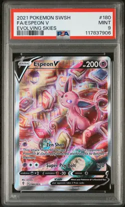 POKEMON 2021 FA/ESPEON V SWORD & SHIELD EVOLVING SKIES #180 PSA 9 - Image 1