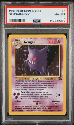 1999 Pokemon Fossil #5 Gengar-Holo PSA 8 - Image 1