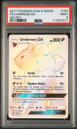 POKEMON 2017 FA/UMBREON GX SECRET SUN & MOON #154 PSA 9 - Image 1