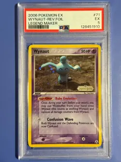 2006 EX Pokemon Legend Maker Wynaut 71/92 Reverse Holo - Stamped - PSA 5 EX - Image 1