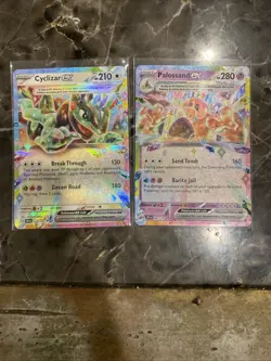 Pokemon TCG Cyclizar EX and Palossand EX Surging Sparks Ultra Rare Cards - Image 1
