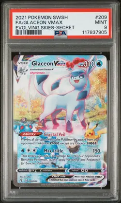 POKEMON 2021 FA/GLACEON VMAX-SECRET SWORD & SHIELD EVOLVING SKIES #209 PSA 9 - Image 1