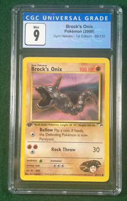 CGC 9 MINT Brock's Onix Gym Heroes 1st Edition 69/132 Pokemon Card - Image 1