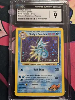 CGC 9 MINT Misty's Seadra 2000 Gym Heroes 9/132 Prerelease Holo Pokemon Card - Image 1