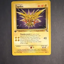 Pokemon Zapdos Fossil 1st Edition Rare 80 HP English 30/62 Trading Card - Image 1