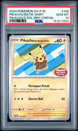 2024 POKEMON INDONESIAN SV-P PROMO #155 PIKACHU IN BATIK SHIRT PSA 10 - Image 1