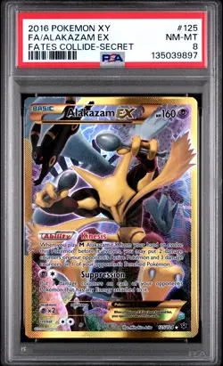 2016 POKEMON XY FATES COLLIDE SECRET #125 FULL ART/ALAKAZAM EX PSA 8 - Image 1