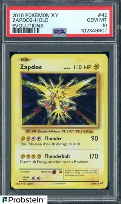 2016 Pokemon XY Evolutions #42 Zapdos Holo PSA 10 GEM MINT - Image 1