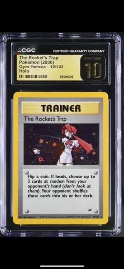 CGC Pristine 10 The Rocket's Trap Gym Heroes 19/132 Holo Rare Pokemon Vintage - Image 1