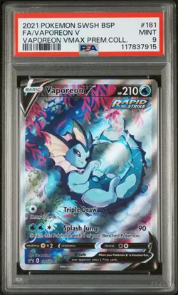 POKEMON 2021 FA/VAPOREON V VMAX PREM.COLL. SWSH BLACK STAR PROMO #181 PSA 9 - Image 1
