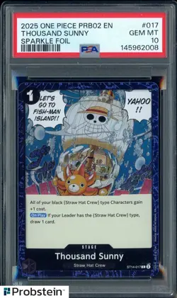 2025 One Piece PRB02 EN Sparkle Foil #017 Thousand Sunny PSA 10 GEM MINT - Image 1
