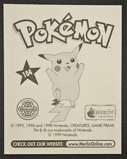 Cubone #104 Merlin Collections Vintage Sticker Pokemon Trading Card Game 1999 NM - Image 2