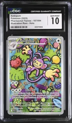 Pokemon Ambipom 2025 Phantasmal Flames 107/094 Illustration Rare Holo CGC 10 - Image 1