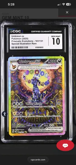 2025 Pokemon Umbreon ex 161/131 SIR Prismatic Evolutions Gem Mint CGC 10 - Image 3