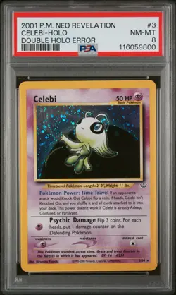 2001 DOUBLE HOLO ERROR #3 CELEBI-HOLO PSA 8 NEO REVELATIONS POKEMON - Image 1
