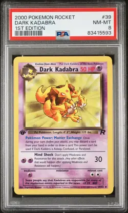 2000 POKEMON ROCKET 1ST EDITION #39 DARK KADABRA PSA 8 - Image 1