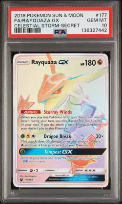 2018 POKEMON SUN & MOON CELESTIAL STORM SECRET #177 FULL ART/RAYQUAZA GX PSA 10 - Image 1
