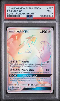 2018 POKEMON SUN & MOON LOST THUNDER SECRET #227 FULL ART/LUGIA GX PSA 9 - Image 1