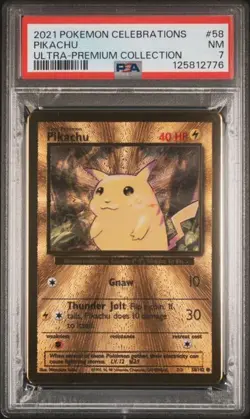 PSA 7 Pikachu Gold Metal Pokemon 2021 Celebrations Ultra Premium Collection UPC - Image 1