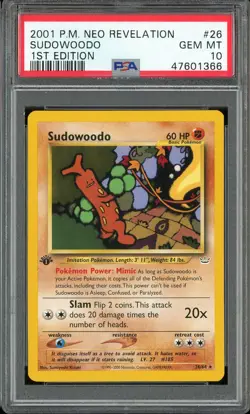 PSA 10 Sudowoodo 1st Edition Neo Revelation 26/64 Pokemon Card - Image 1