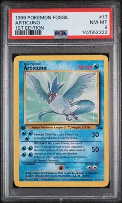 PSA 8 NM-Mint 1st Edition Articuno 17/62 Fossil Non-Holo Rare Pokemon Card - Image 1