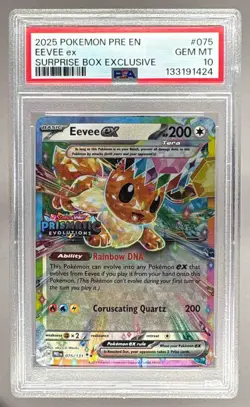133191424 Eevee ex 2025 Pokemon Prismatic Evolutions #075 Promos PSA 10 - Image 1