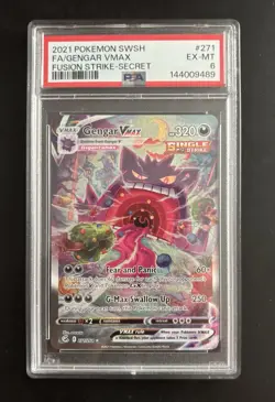 Pokemon Gengar VMAX Alternate Art Secret Rare Fusion Strike Holo 271/264 PSA 6 - Image 1