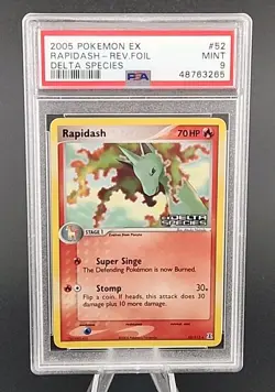 PSA 9 Mint 2005 Pokemon EX Delta Species #52 Rapidash Reverse Holo Foil - Image 1