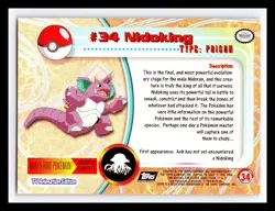 💥 NIDOKING 1999 Topps Pokemon TV Non Holo Animation Series Black Logo # 34 - Image 2