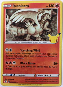 POKEMON RESHIRAM 002/025 CELEBRATIONS RARE HOLO NEAR MINT - Image 1